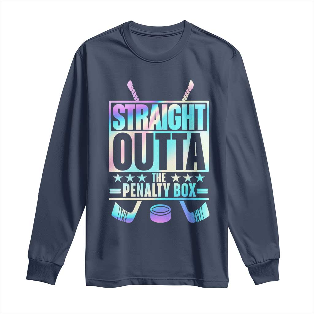 Straight Outta The Penalty Box Long Sleeve Shirt Iridescent Effect Hockey Player Gift TS12 Navy Print Your Wear