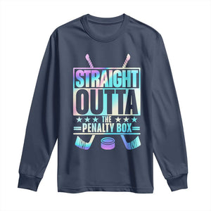Straight Outta The Penalty Box Long Sleeve Shirt Iridescent Effect Hockey Player Gift TS12 Navy Print Your Wear
