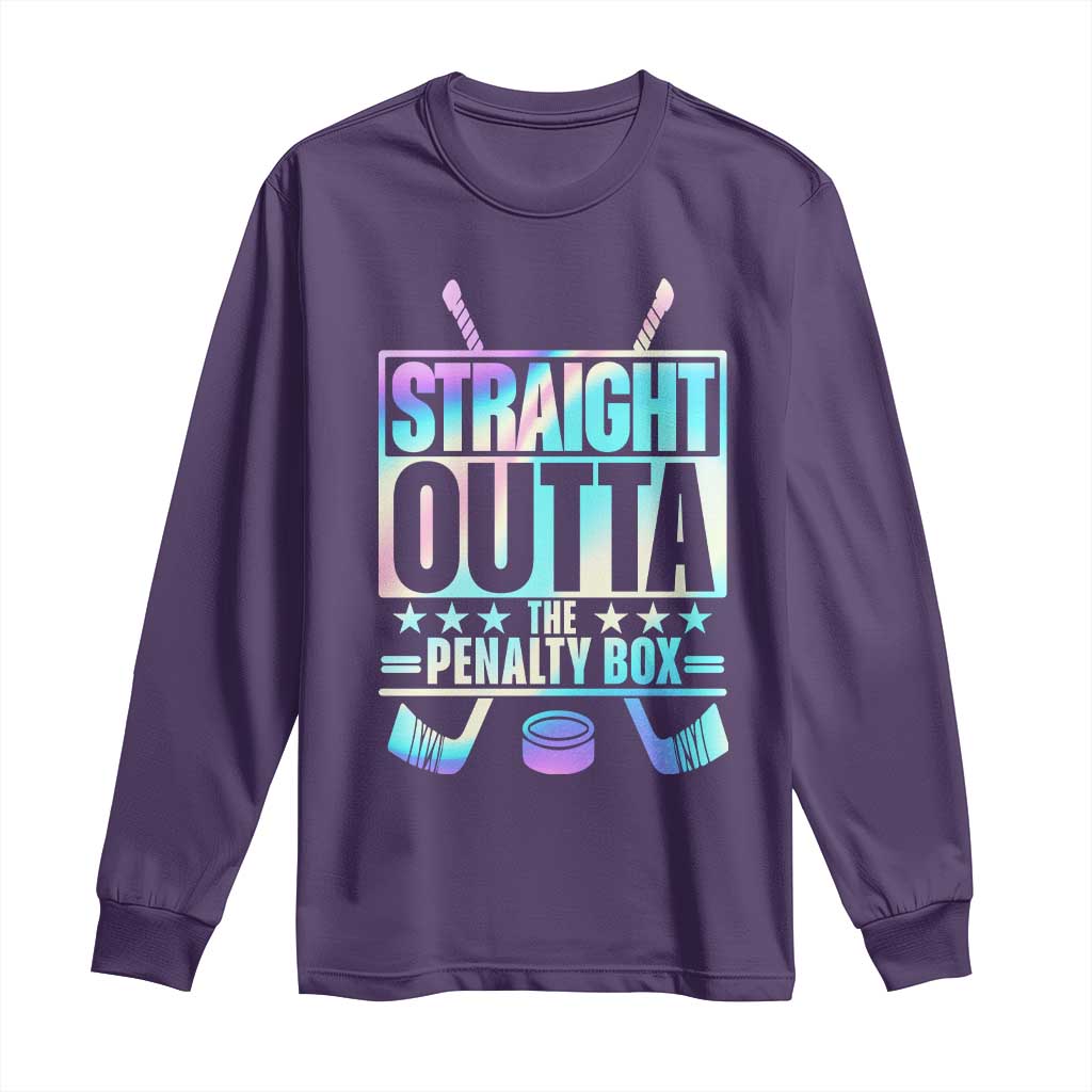 Straight Outta The Penalty Box Long Sleeve Shirt Iridescent Effect Hockey Player Gift TS12 Purple Print Your Wear