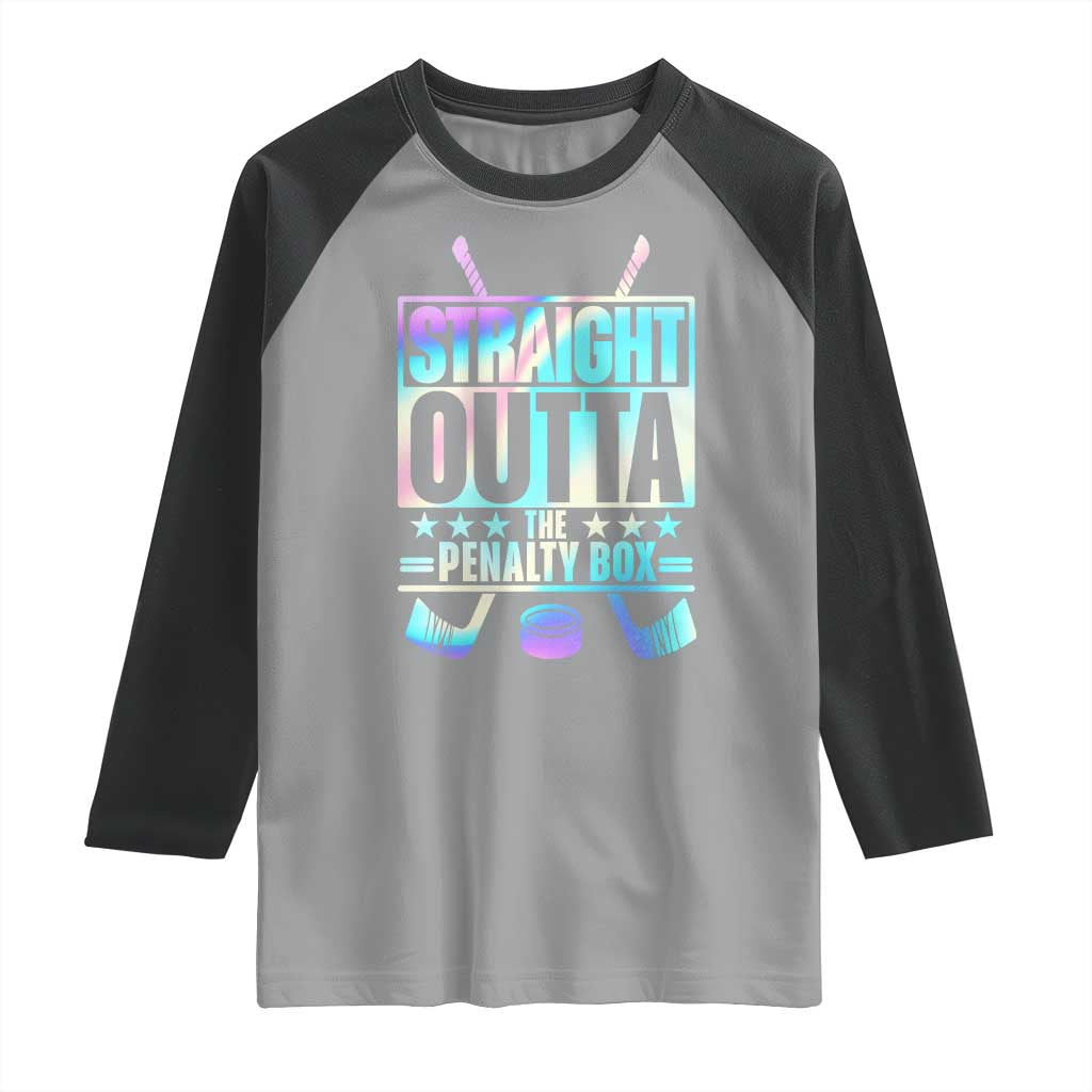Straight Outta The Penalty Box Raglan Shirt Iridescent Effect Hockey Player Gift TS12 Sport Gray Black Print Your Wear