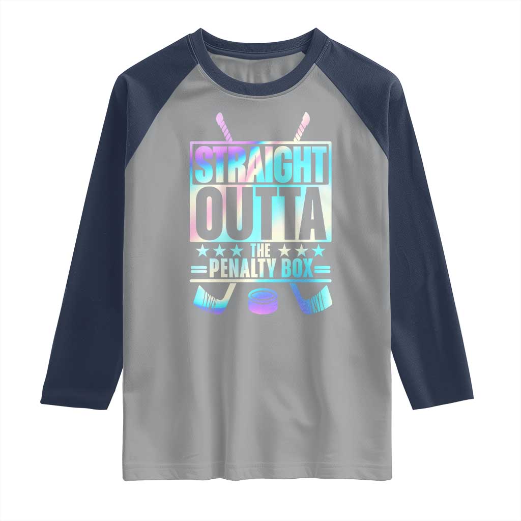 Straight Outta The Penalty Box Raglan Shirt Iridescent Effect Hockey Player Gift TS12 Sport Gray Navy Print Your Wear