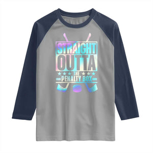 Straight Outta The Penalty Box Raglan Shirt Iridescent Effect Hockey Player Gift TS12 Sport Gray Navy Print Your Wear