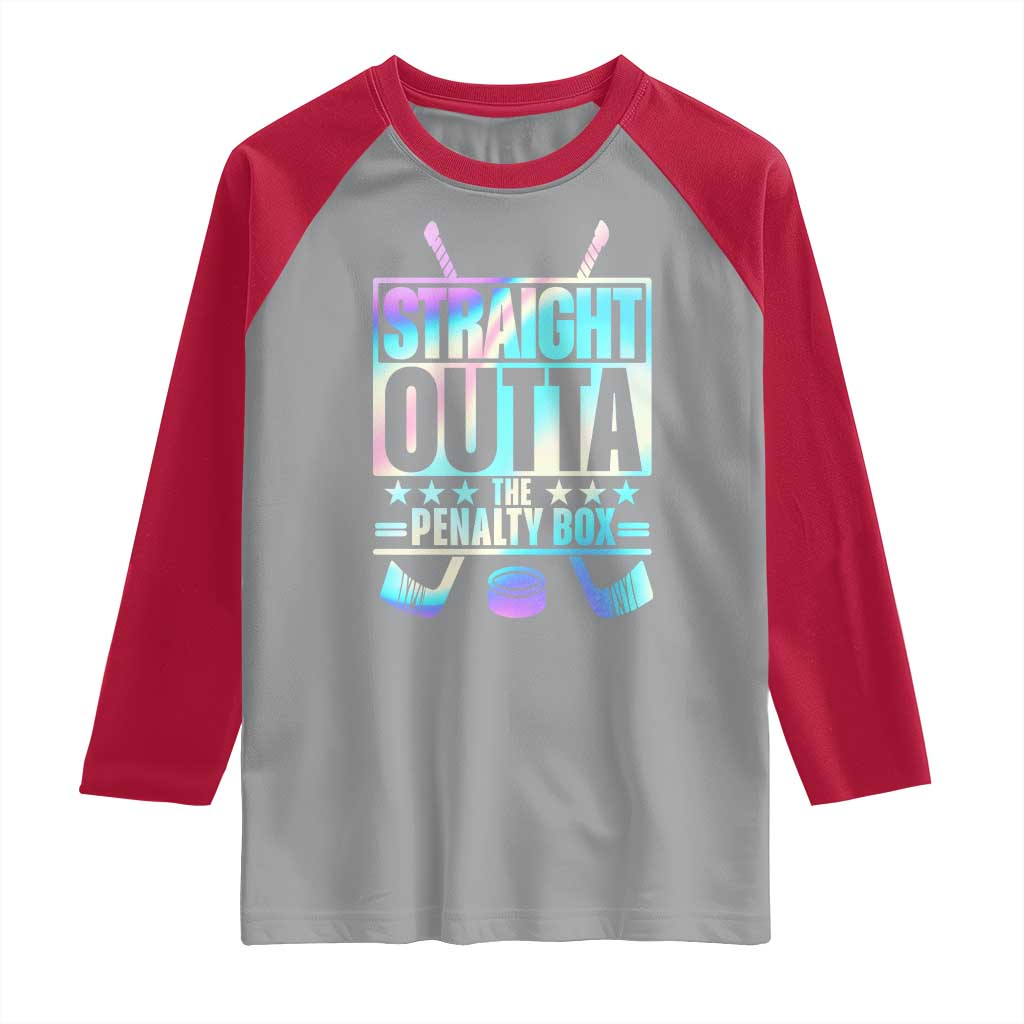 Straight Outta The Penalty Box Raglan Shirt Iridescent Effect Hockey Player Gift TS12 Sport Gray Red Print Your Wear