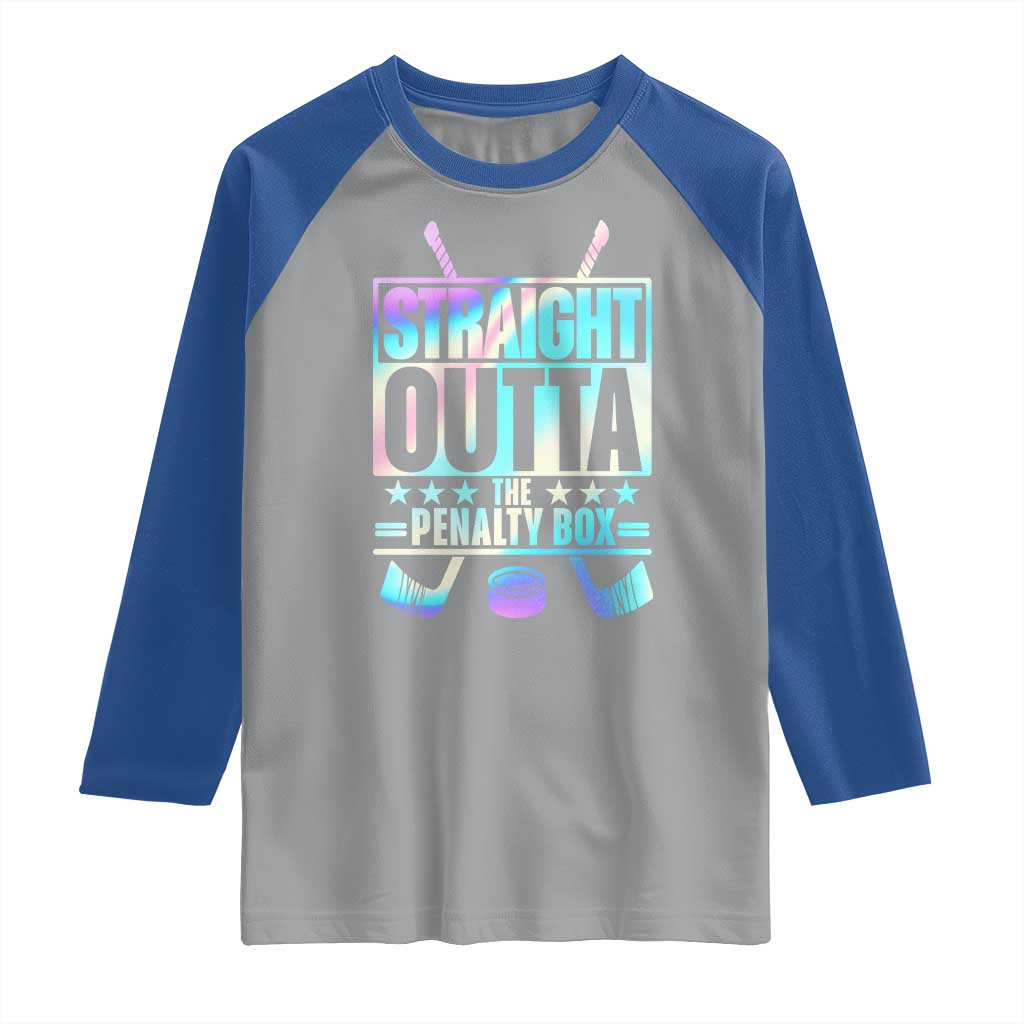 Straight Outta The Penalty Box Raglan Shirt Iridescent Effect Hockey Player Gift TS12 Sport Gray Royal Print Your Wear
