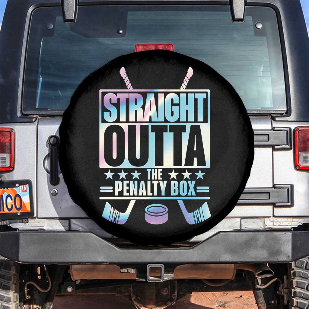 Straight Outta The Penalty Box Spare Tire Cover Iridescent Effect Hockey Player Gift TS12 No hole Black Print Your Wear