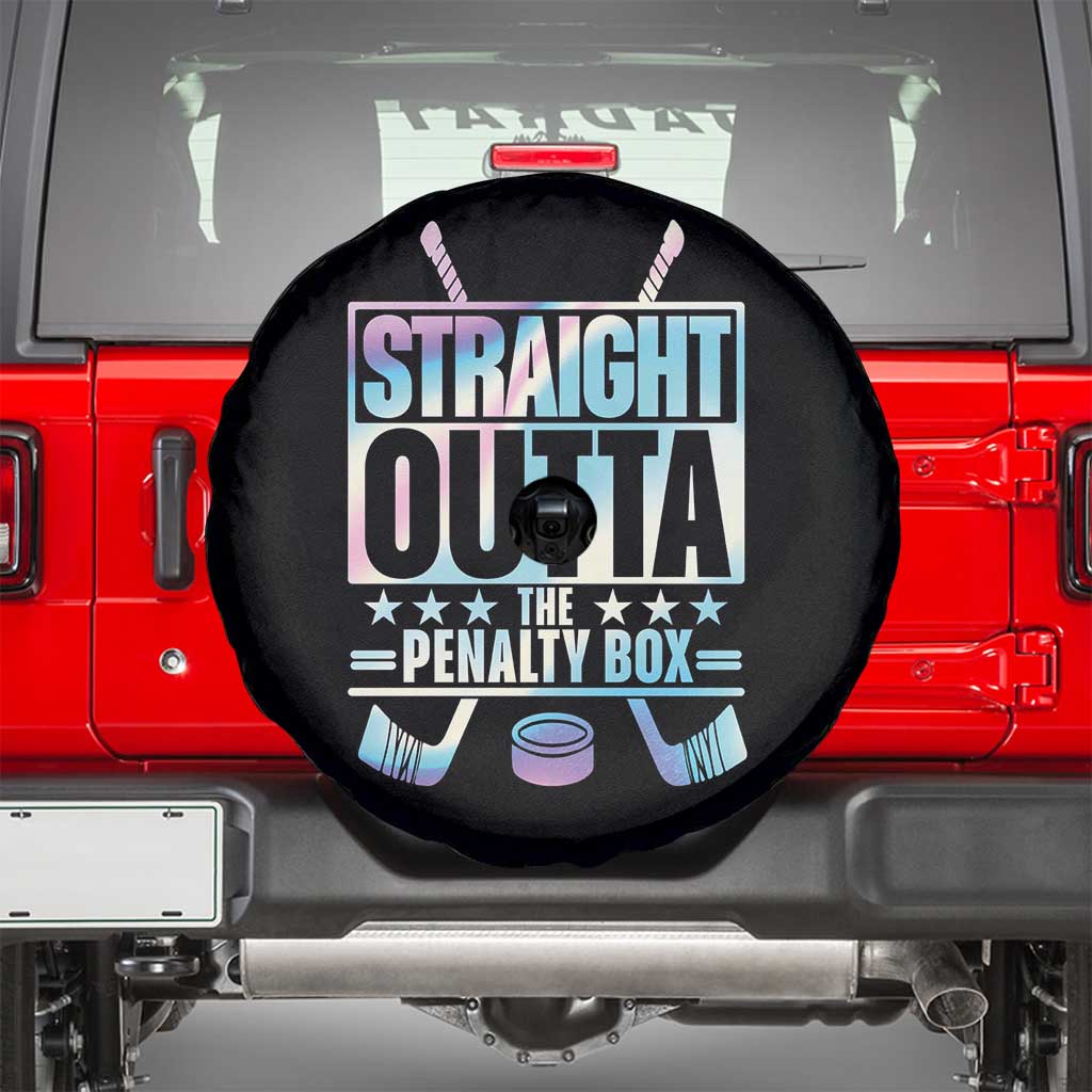 Straight Outta The Penalty Box Spare Tire Cover Iridescent Effect Hockey Player Gift TS12 Black Print Your Wear