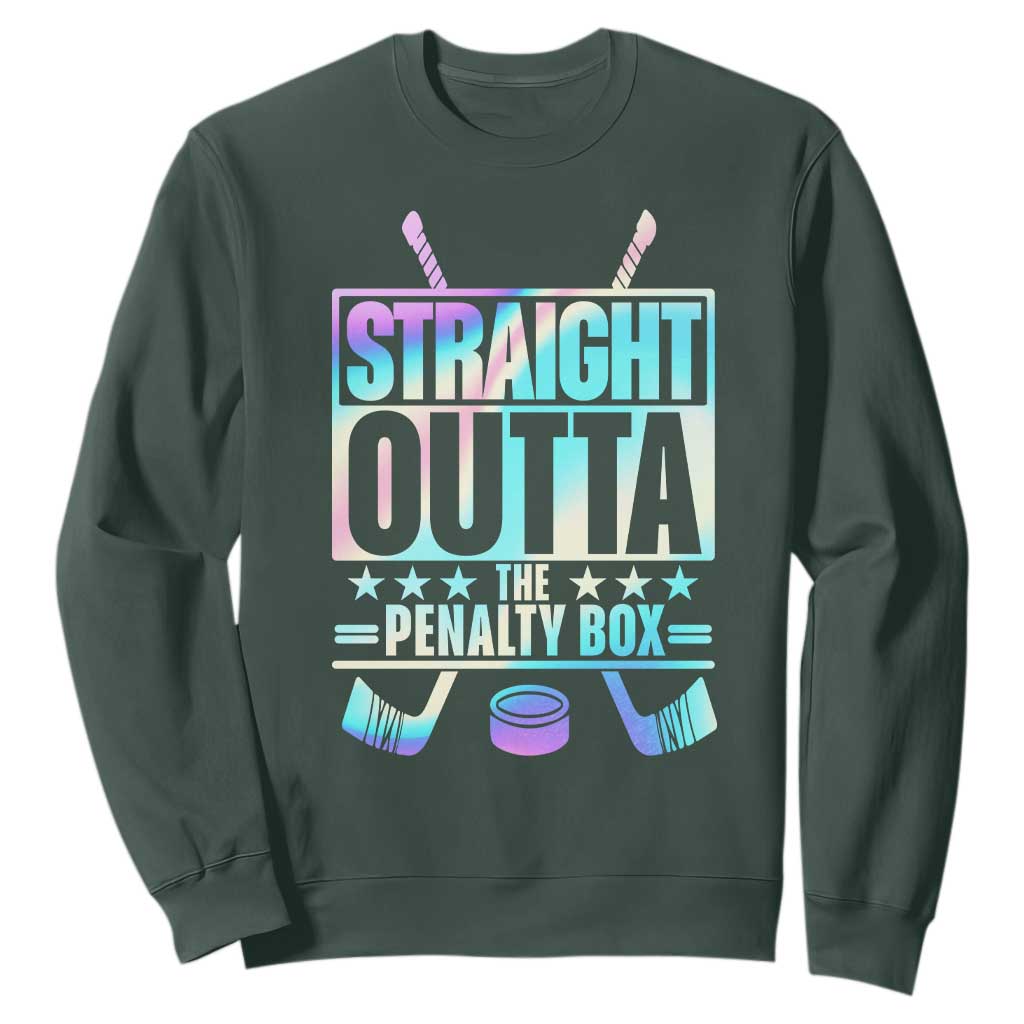 Straight Outta The Penalty Box Sweatshirt Iridescent Effect Hockey Player Gift TS12 Dark Forest Green Print Your Wear