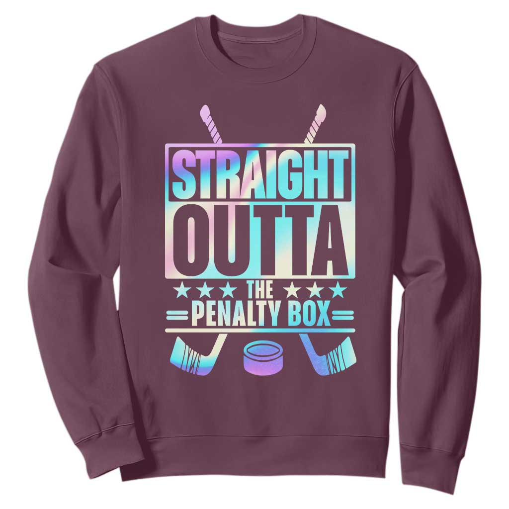 Straight Outta The Penalty Box Sweatshirt Iridescent Effect Hockey Player Gift TS12 Maroon Print Your Wear