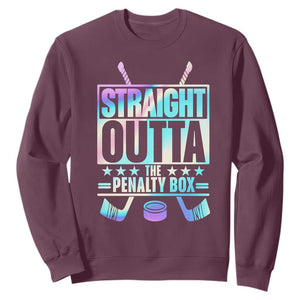 Straight Outta The Penalty Box Sweatshirt Iridescent Effect Hockey Player Gift TS12 Maroon Print Your Wear