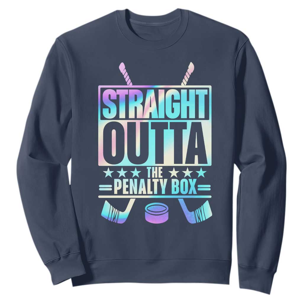 Straight Outta The Penalty Box Sweatshirt Iridescent Effect Hockey Player Gift TS12 Navy Print Your Wear