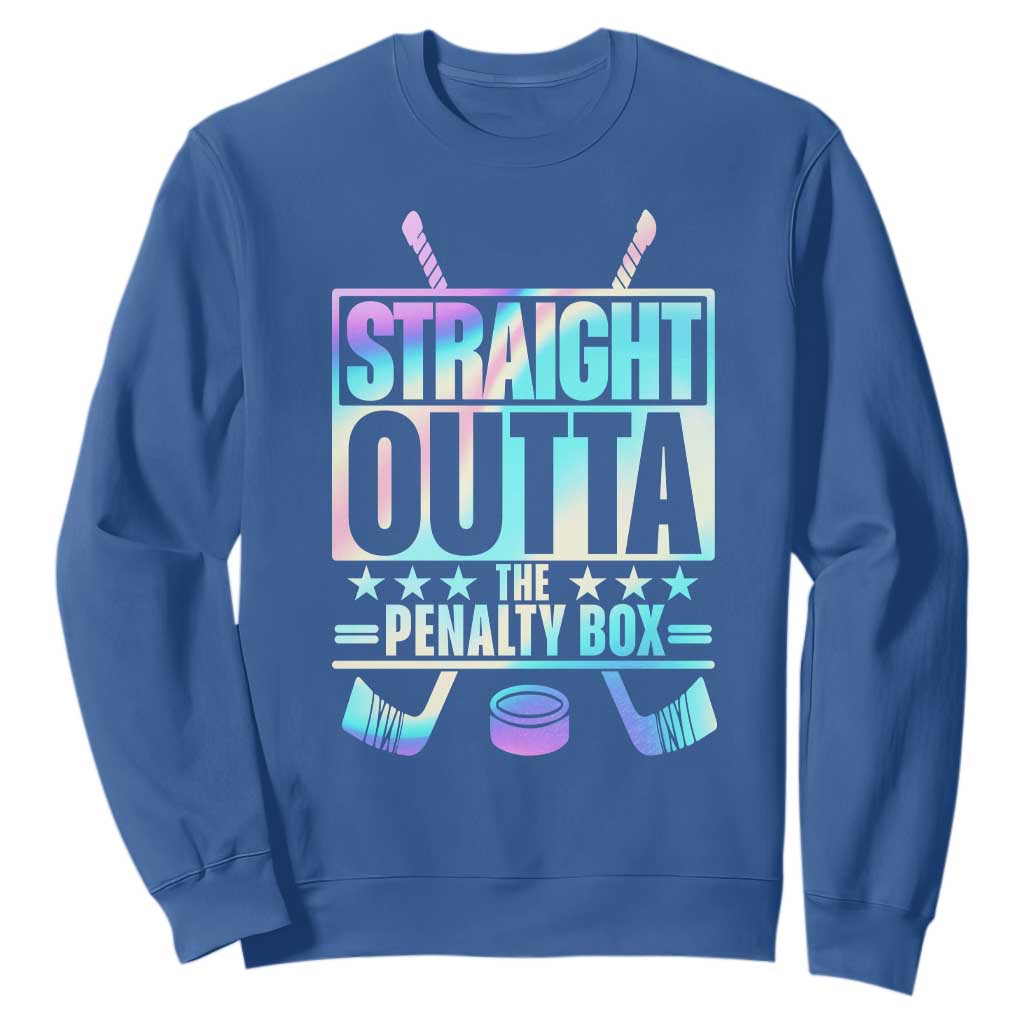 Straight Outta The Penalty Box Sweatshirt Iridescent Effect Hockey Player Gift TS12 Royal Blue Print Your Wear