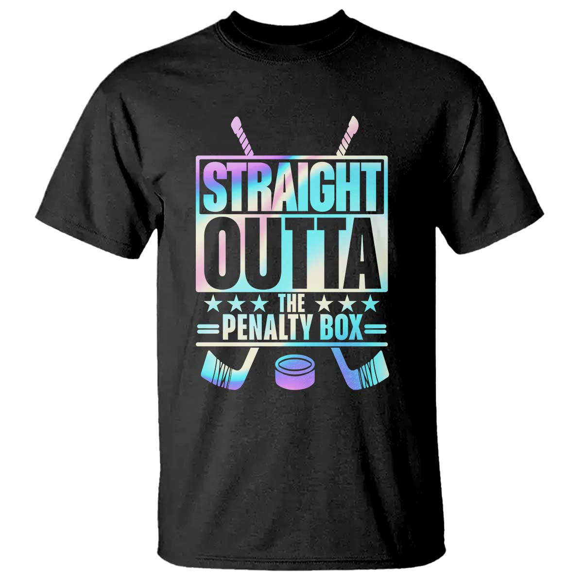 Straight Outta The Penalty Box T Shirt Iridescent Effect Hockey Player Gift TS12 Black Print Your Wear
