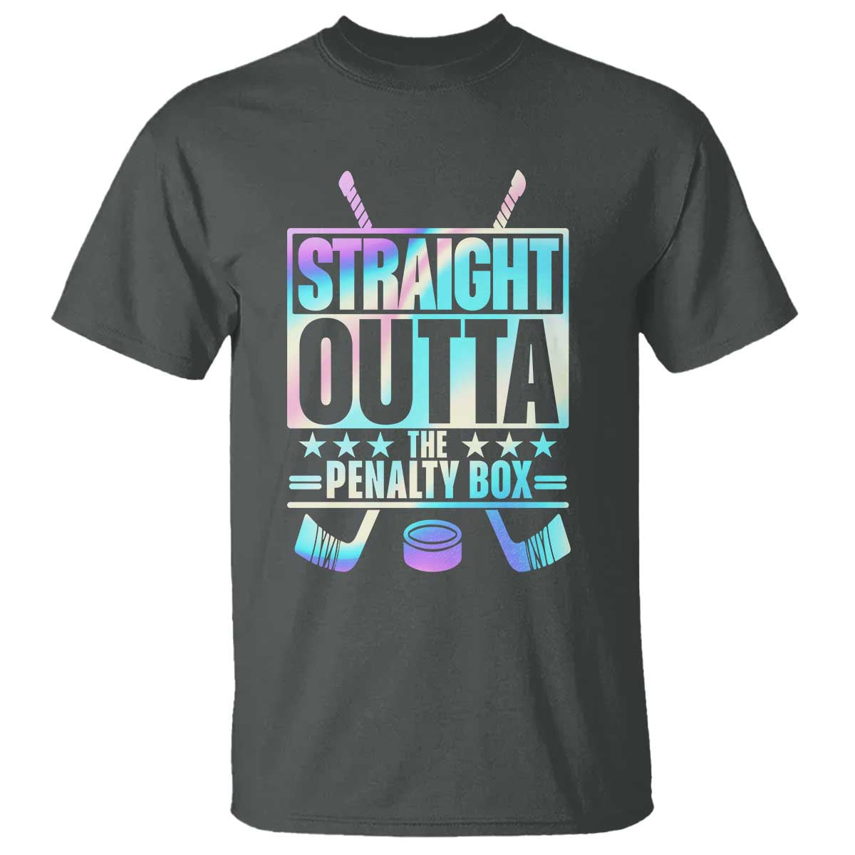 Straight Outta The Penalty Box T Shirt Iridescent Effect Hockey Player Gift TS12 Dark Heather Print Your Wear