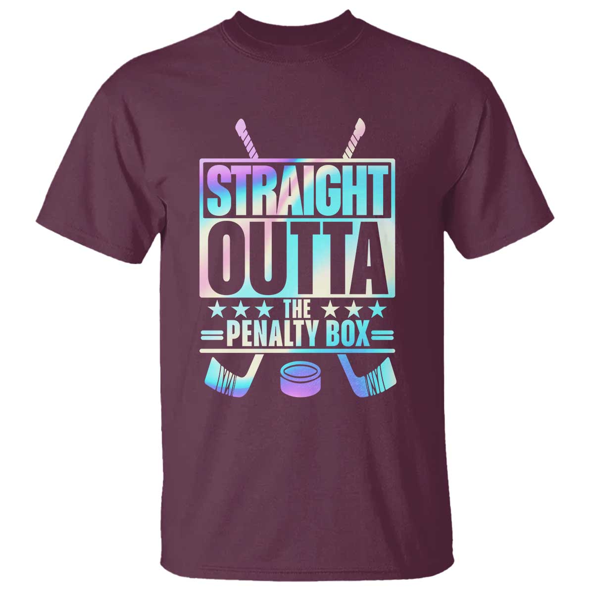 Straight Outta The Penalty Box T Shirt Iridescent Effect Hockey Player Gift TS12 Maroon Print Your Wear