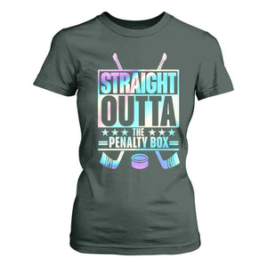 Straight Outta The Penalty Box T Shirt For Women Iridescent Effect Hockey Player Gift TS12 Dark Forest Green Print Your Wear