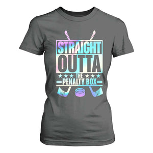 Straight Outta The Penalty Box T Shirt For Women Iridescent Effect Hockey Player Gift TS12 Dark Heather Print Your Wear
