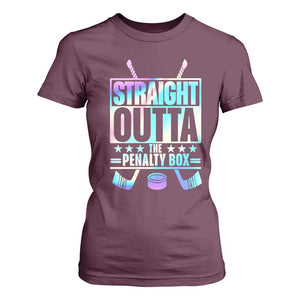 Straight Outta The Penalty Box T Shirt For Women Iridescent Effect Hockey Player Gift TS12 Maroon Print Your Wear