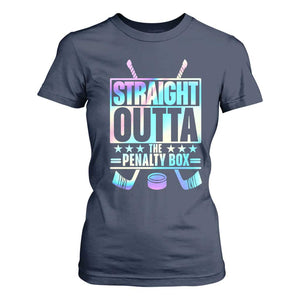 Straight Outta The Penalty Box T Shirt For Women Iridescent Effect Hockey Player Gift TS12 Navy Print Your Wear