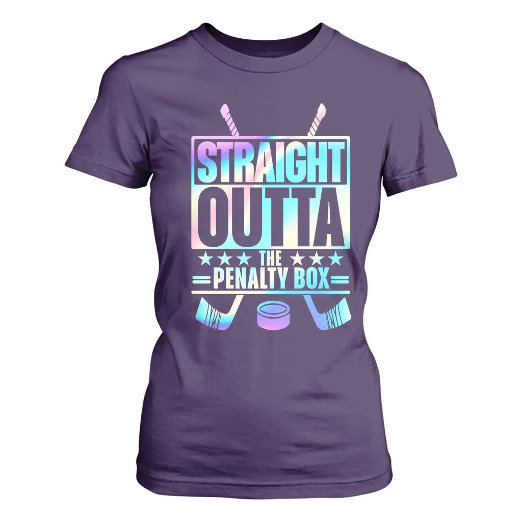 Straight Outta The Penalty Box T Shirt For Women Iridescent Effect Hockey Player Gift TS12 Purple Print Your Wear