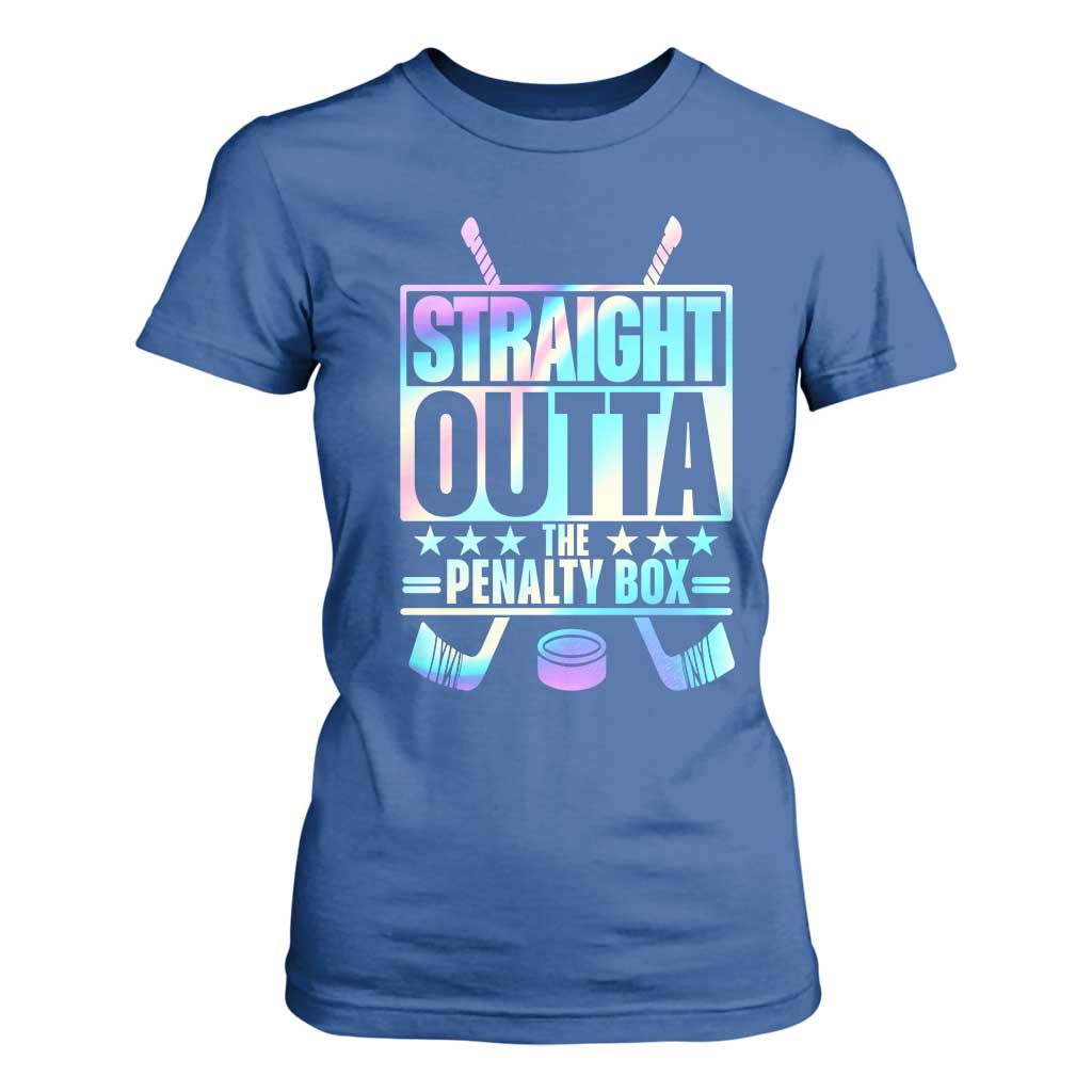 Straight Outta The Penalty Box T Shirt For Women Iridescent Effect Hockey Player Gift TS12 Royal Blue Print Your Wear