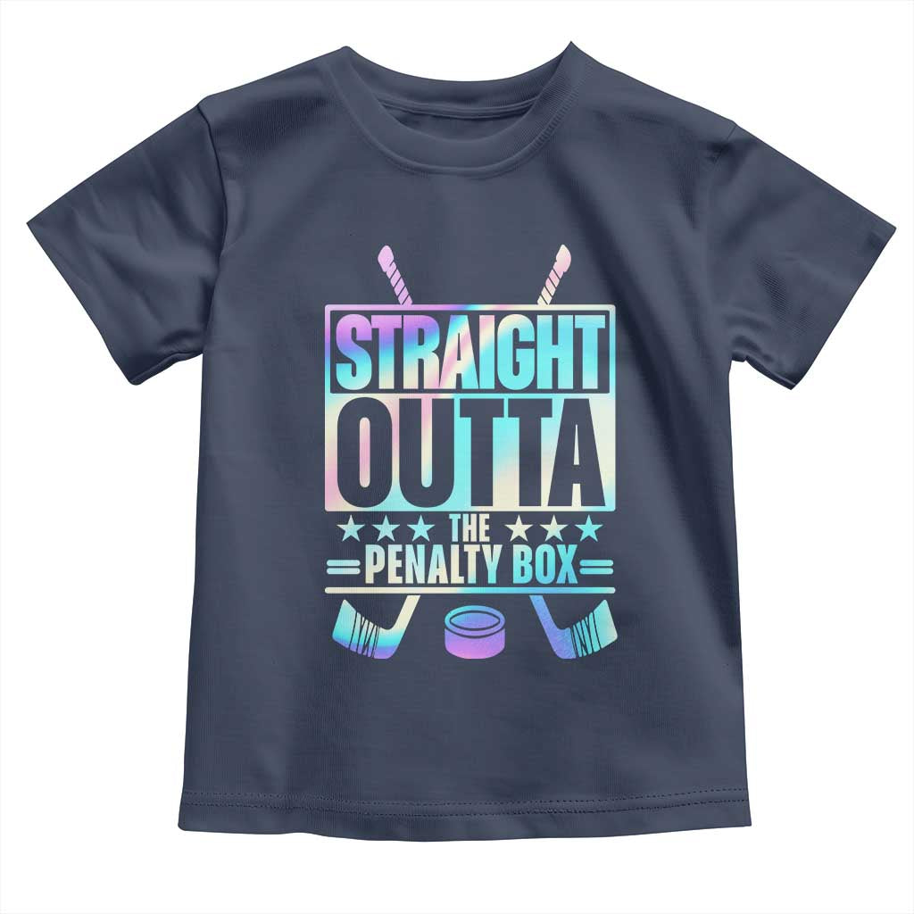 Straight Outta The Penalty Box Toddler T Shirt Iridescent Effect Hockey Player Gift TS12 Navy Print Your Wear