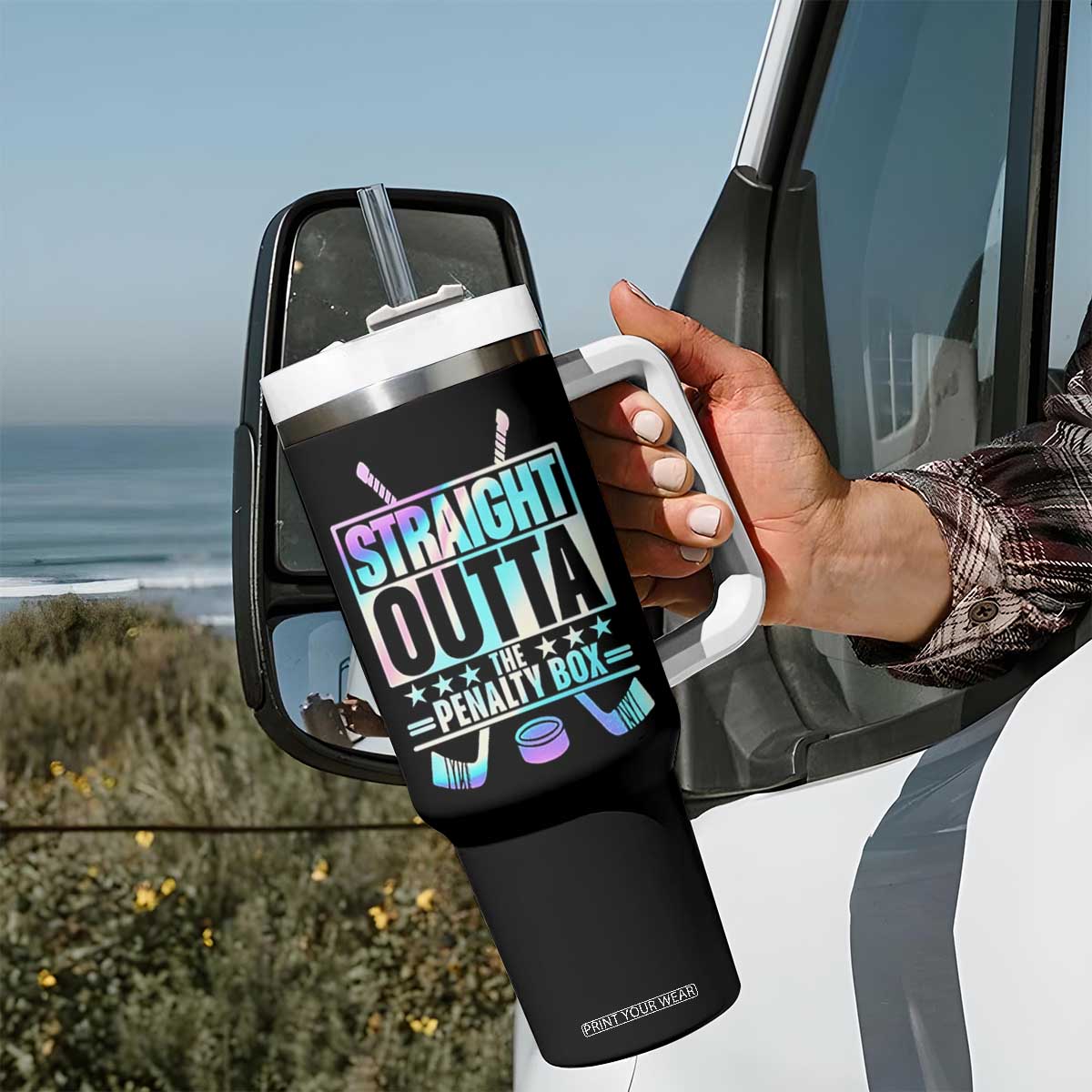 Straight Outta The Penalty Box Tumbler With Handle Iridescent Effect Hockey Player Gift TS12 Print Your Wear