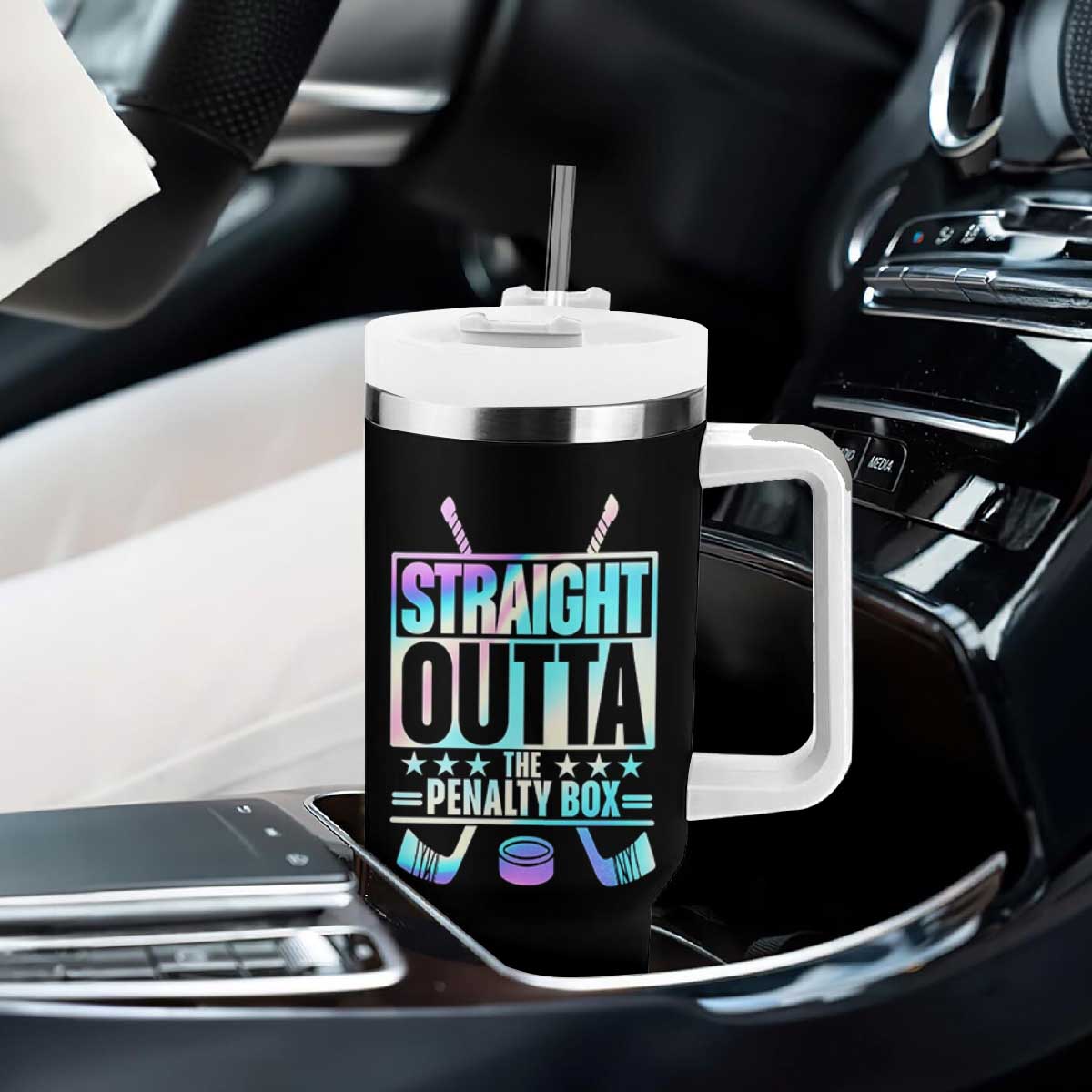 Straight Outta The Penalty Box Tumbler With Handle Iridescent Effect Hockey Player Gift TS12 Print Your Wear
