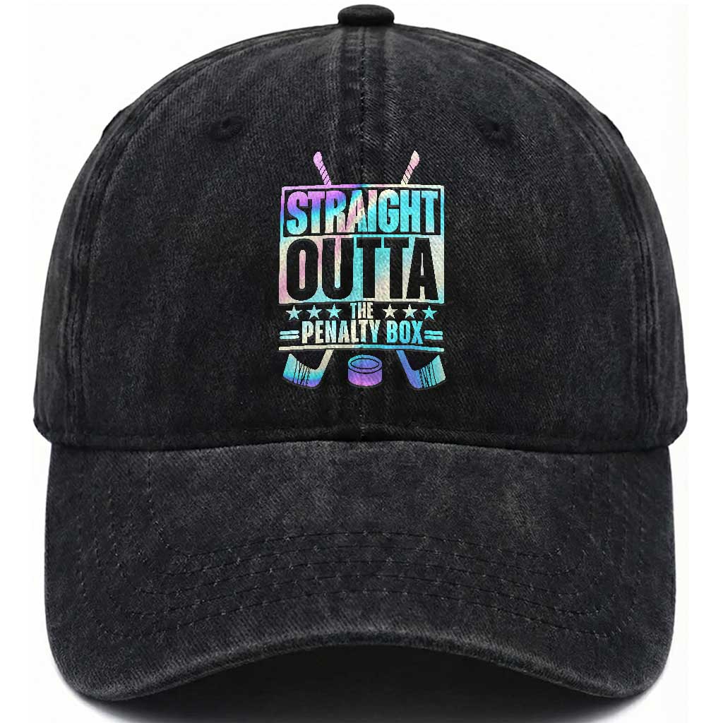 Straight Outta The Penalty Box Washed Cotton Baseball Cap Iridescent Effect Hockey Player Gift TS12 Print Your Wear