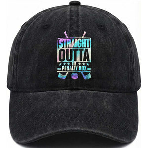Straight Outta The Penalty Box Washed Cotton Baseball Cap Iridescent Effect Hockey Player Gift TS12 Print Your Wear