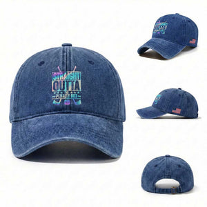 Straight Outta The Penalty Box Washed Cotton Baseball Cap Iridescent Effect Hockey Player Gift TS12 Washed Cap Universal Fit Royal Blue Print Your Wear