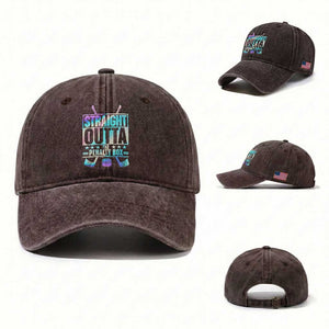 Straight Outta The Penalty Box Washed Cotton Baseball Cap Iridescent Effect Hockey Player Gift TS12 Washed Cap Universal Fit Dark Brown Print Your Wear