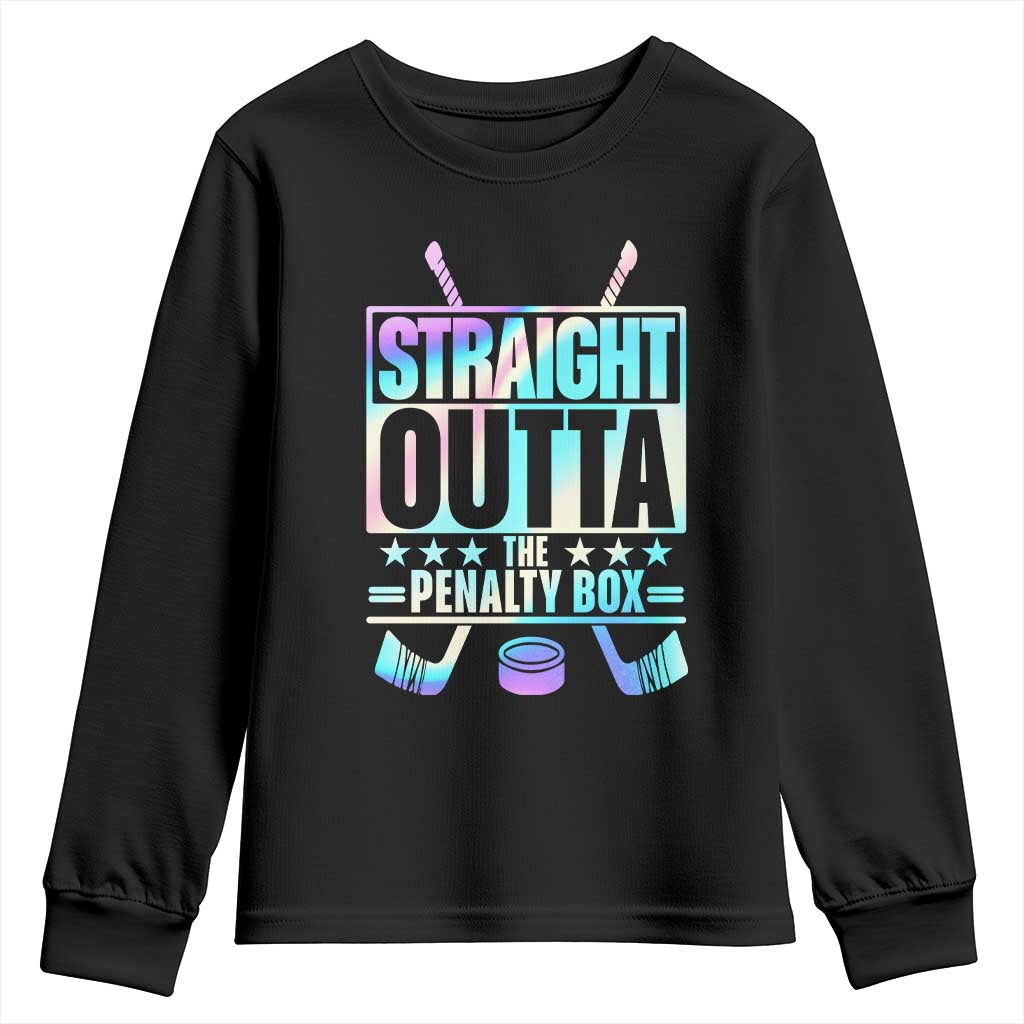 Straight Outta The Penalty Box Youth Sweatshirt Iridescent Effect Hockey Player Gift TS12 Black Print Your Wear