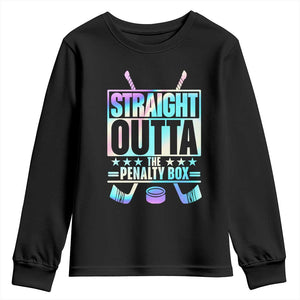 Straight Outta The Penalty Box Youth Sweatshirt Iridescent Effect Hockey Player Gift TS12 Black Print Your Wear