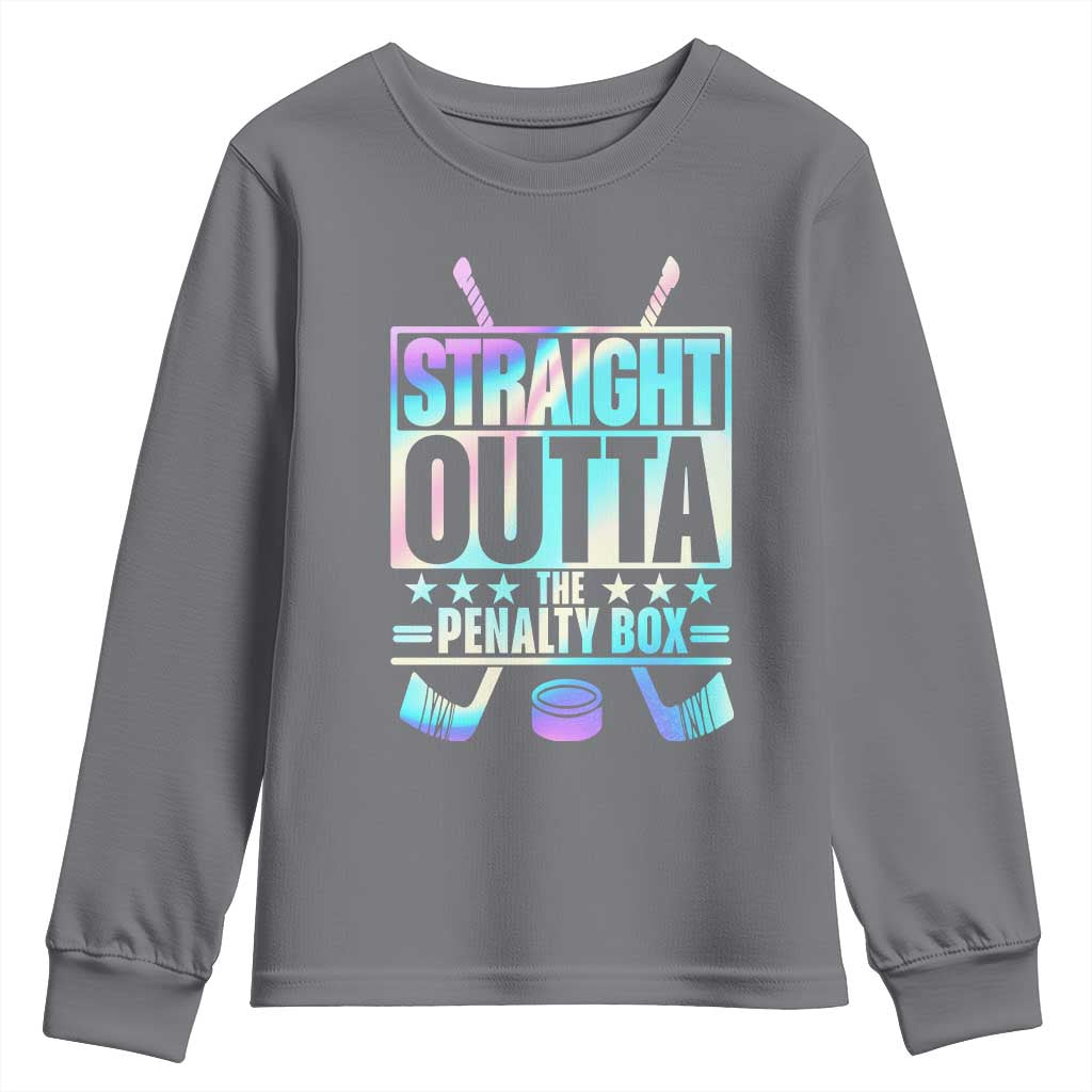 Straight Outta The Penalty Box Youth Sweatshirt Iridescent Effect Hockey Player Gift TS12 Charcoal Print Your Wear