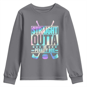 Straight Outta The Penalty Box Youth Sweatshirt Iridescent Effect Hockey Player Gift TS12 Charcoal Print Your Wear