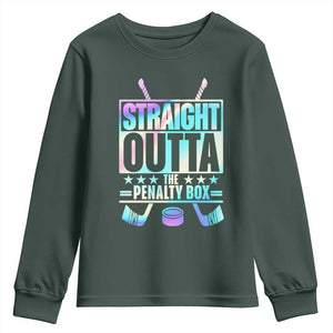 Straight Outta The Penalty Box Youth Sweatshirt Iridescent Effect Hockey Player Gift TS12 Dark Forest Green Print Your Wear
