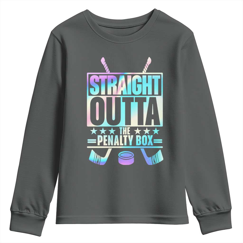 Straight Outta The Penalty Box Youth Sweatshirt Iridescent Effect Hockey Player Gift TS12 Dark Heather Print Your Wear