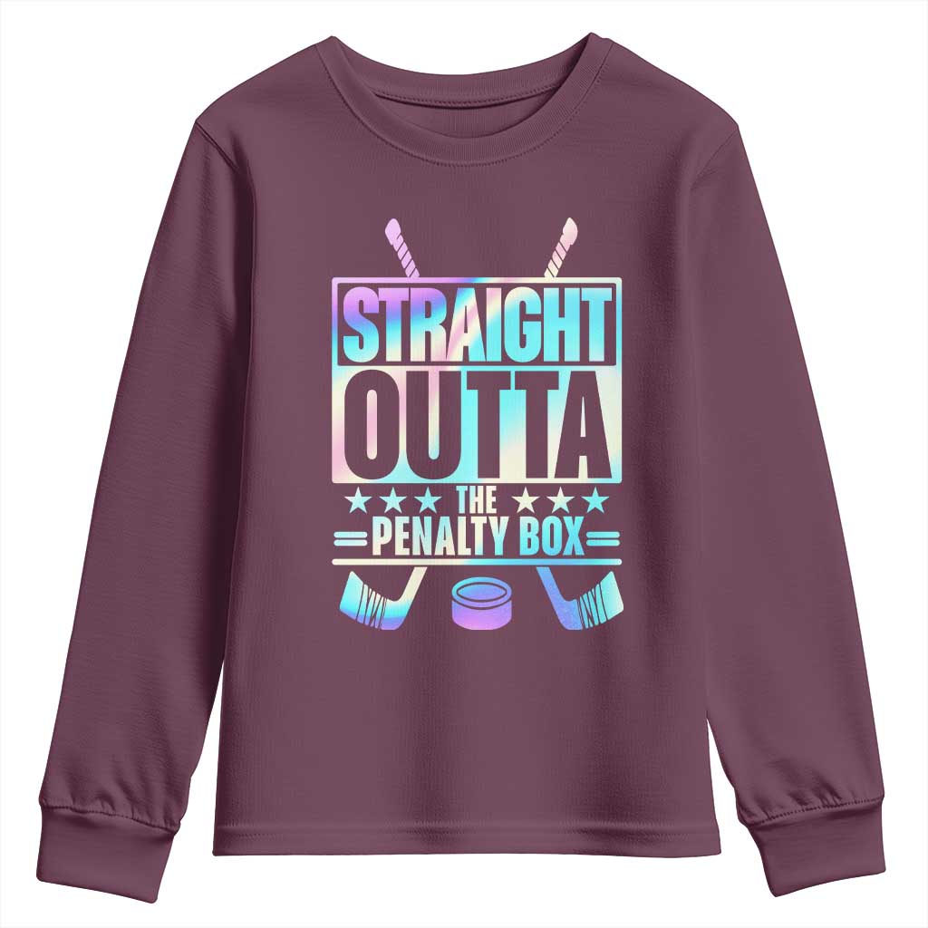 Straight Outta The Penalty Box Youth Sweatshirt Iridescent Effect Hockey Player Gift TS12 Maroon Print Your Wear
