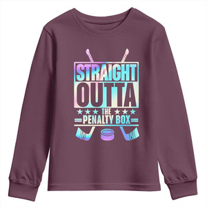 Straight Outta The Penalty Box Youth Sweatshirt Iridescent Effect Hockey Player Gift TS12 Maroon Print Your Wear