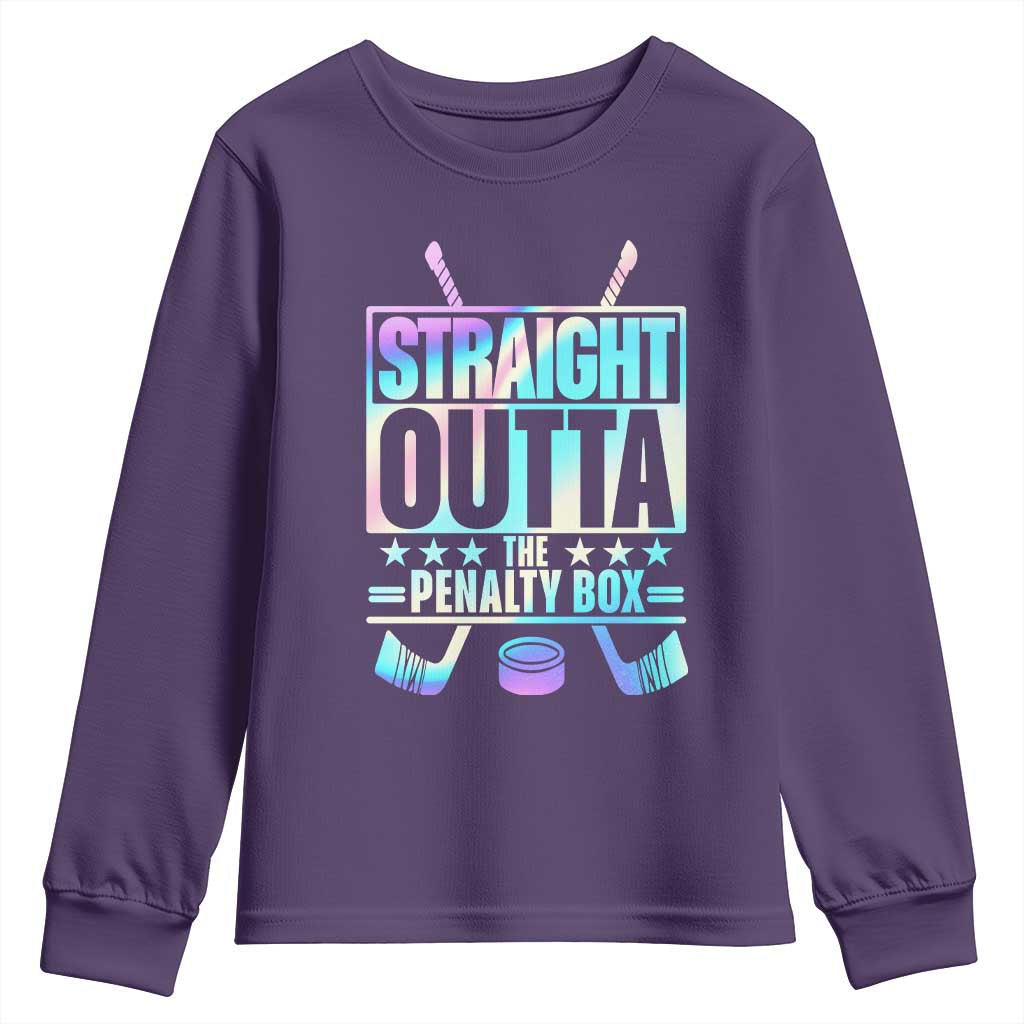 Straight Outta The Penalty Box Youth Sweatshirt Iridescent Effect Hockey Player Gift TS12 Purple Print Your Wear