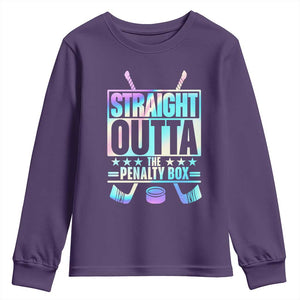 Straight Outta The Penalty Box Youth Sweatshirt Iridescent Effect Hockey Player Gift TS12 Purple Print Your Wear