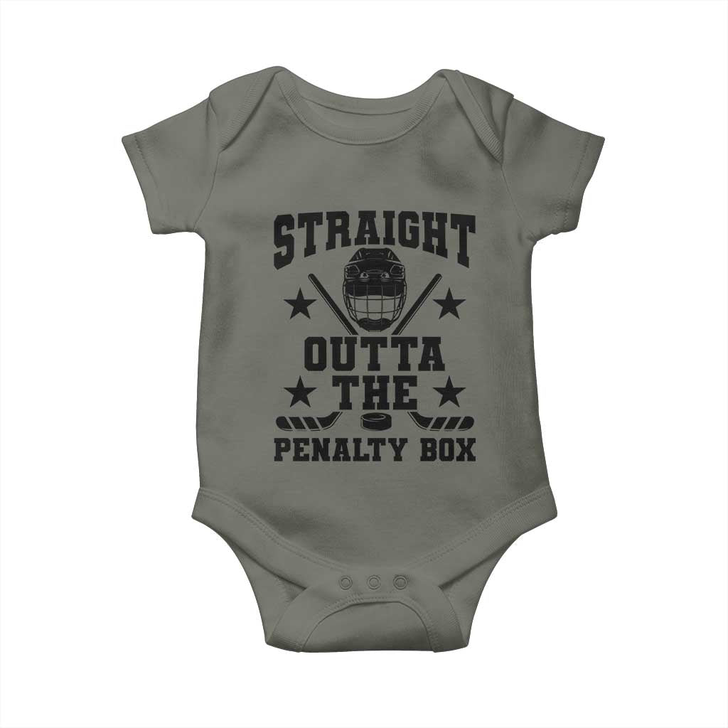Straight Outta The Penalty Box Baby Onesie Funny Youth Ice Hockey Gift TS12 Military Green Print Your Wear