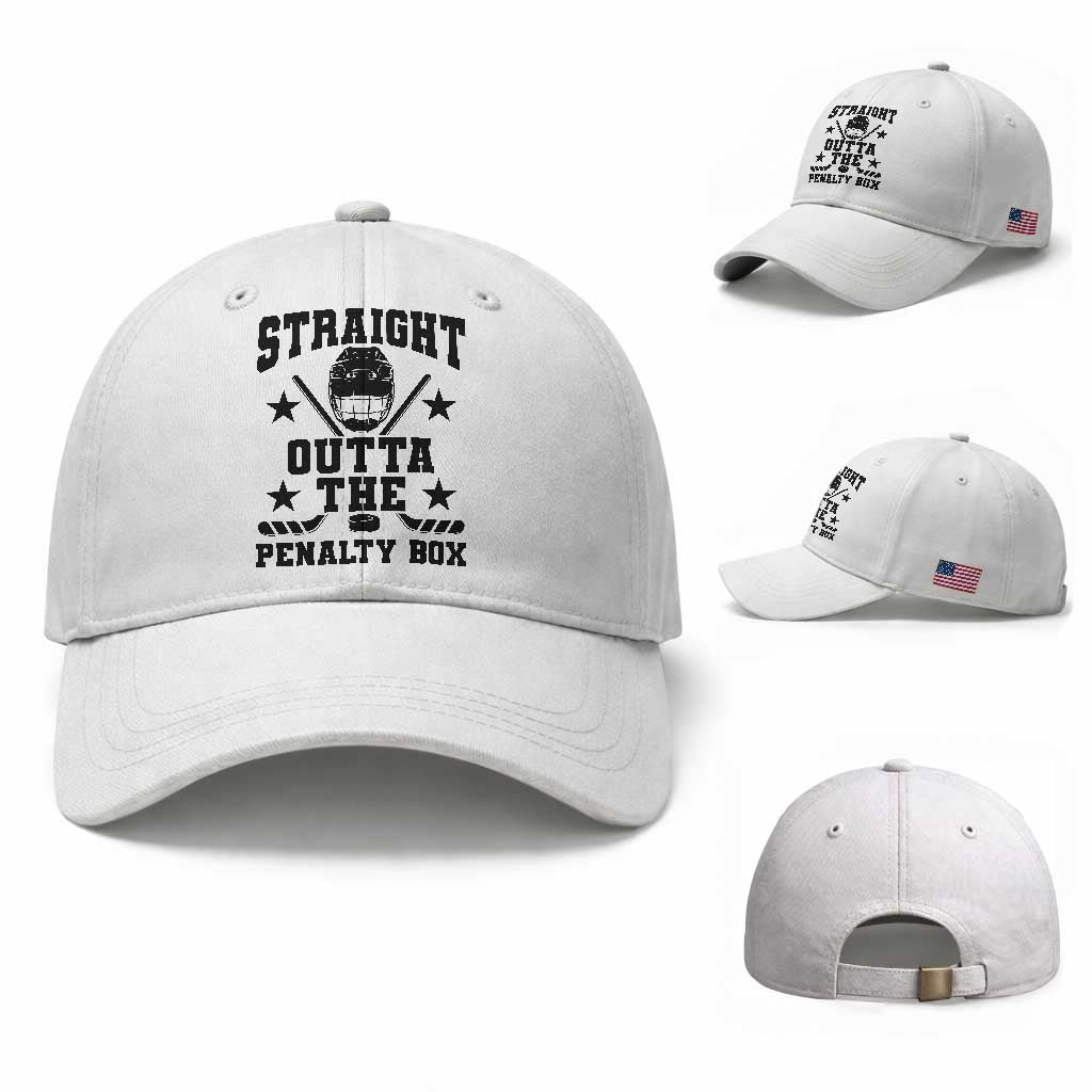 Straight Outta The Penalty Box Baseball Cap Funny Youth Ice Hockey Gift TS12 Baseball Cap Universal Fit White Print Your Wear