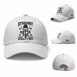 Straight Outta The Penalty Box Baseball Cap Funny Youth Ice Hockey Gift TS12 Baseball Cap Universal Fit White Print Your Wear
