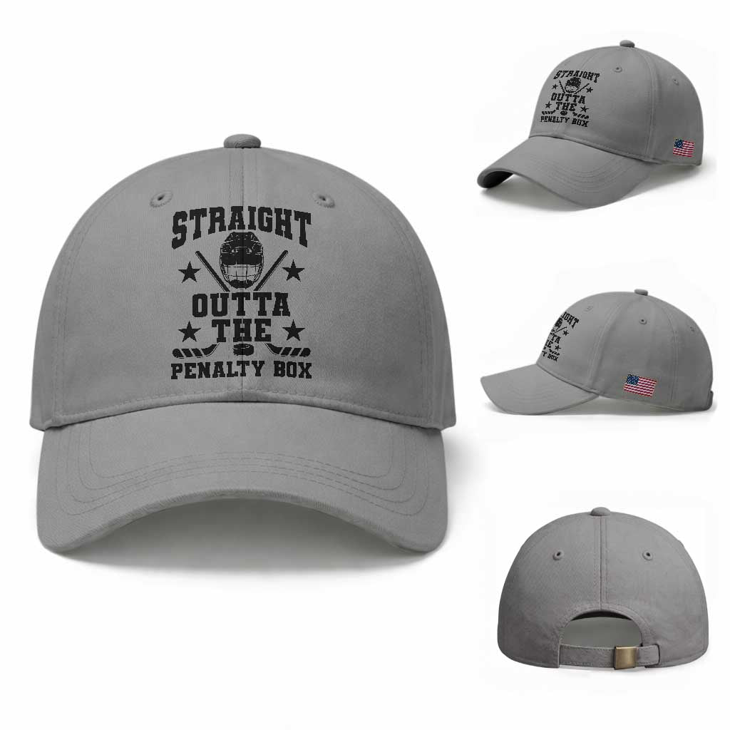 Straight Outta The Penalty Box Baseball Cap Funny Youth Ice Hockey Gift TS12 Baseball Cap Universal Fit Sport Gray Print Your Wear