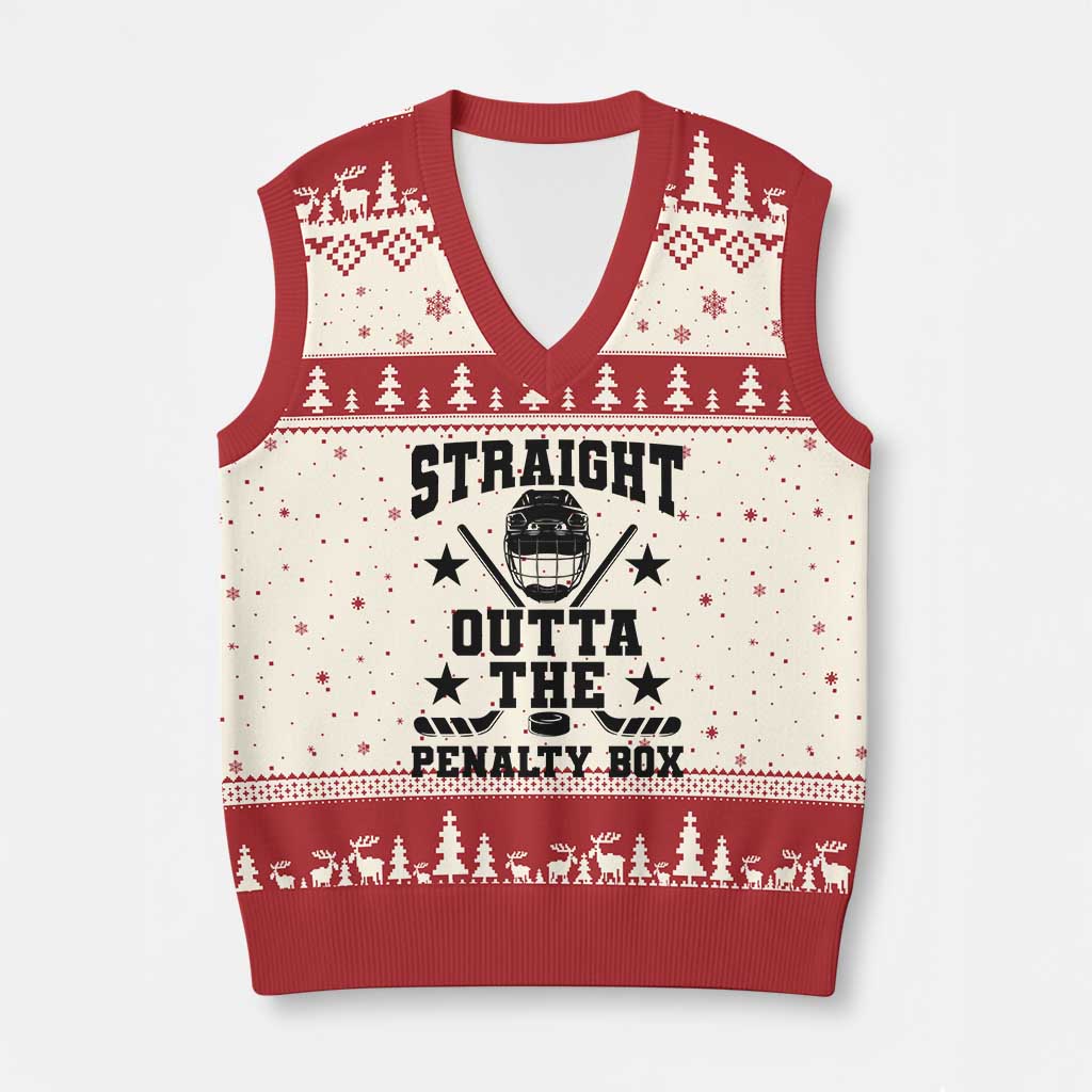 Straight Outta The Penalty Box V-Neck Knit Sweater Vest Funny Youth Ice Hockey Gift TS12 Beige Red Print Your Wear