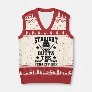 Straight Outta The Penalty Box V-Neck Knit Sweater Vest Funny Youth Ice Hockey Gift TS12 Beige Red Print Your Wear