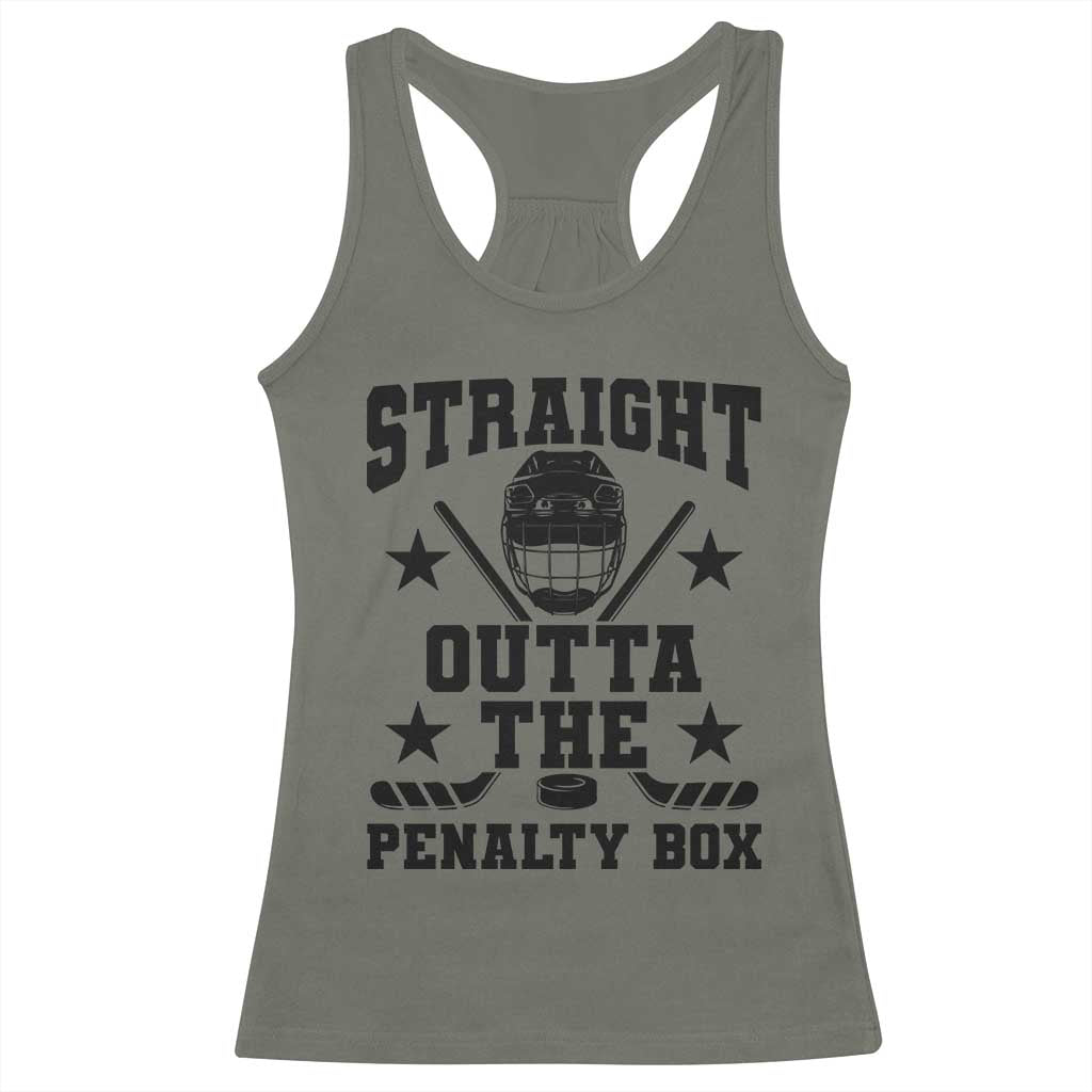 Straight Outta The Penalty Box Racerback Tank Top Funny Youth Ice Hockey Gift TS12 Military Green Print Your Wear