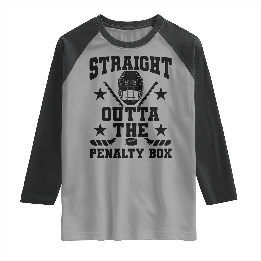 Straight Outta The Penalty Box Raglan Shirt Funny Youth Ice Hockey Gift TS12 Sport Gray Black Print Your Wear