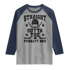 Straight Outta The Penalty Box Raglan Shirt Funny Youth Ice Hockey Gift TS12 Sport Gray Navy Print Your Wear